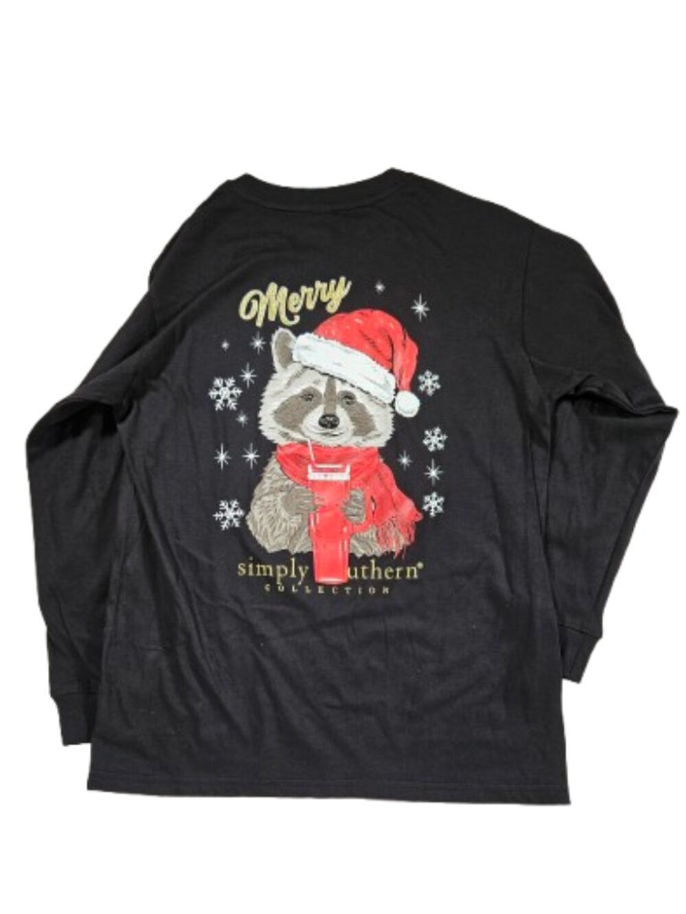 Simply Southern Christmas Raccoon Long Sleeve T-shirt Youth Size L YL